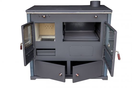 EEK A+ Wood-burning stove with baking compartment and hob Pracktik Lux Anthracite RAL 7016 RIGHT Wood-burning stove 9.5 kW Wood-burning stove Permanent wood-burning stove Workshop stove Swedish stove Cottage stove Heating stove