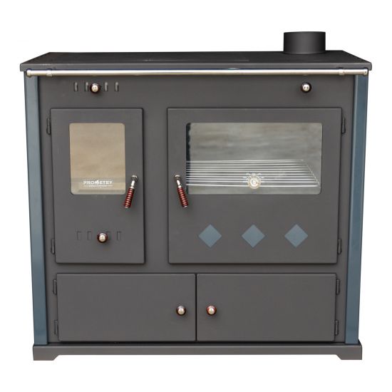 Preview: Kaminofen mit Backfach und Herdplatte Pracktik Lux Anthrazit RAL 7016 RECHTS Holzofen 9,5 kW Kamin Ofen Dauerbrandofen Werkstattofen Schwedenofen Hüttenofen Heizofen