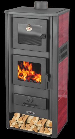 Kaminofen mit Backfach Rot Holzofen 12,1 kW Kamin Ambasador Ofen Dauerbrandofen Werkstattofen Schwedenofen Hüttenofen Heizofen