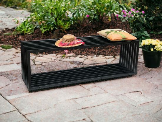Preview: DanDiBo Gartenbank Metall Schwarz Wetterfest Massiv 150 cm Sitzbank Modern 96430 Parkbank Eisen Lamellenbank