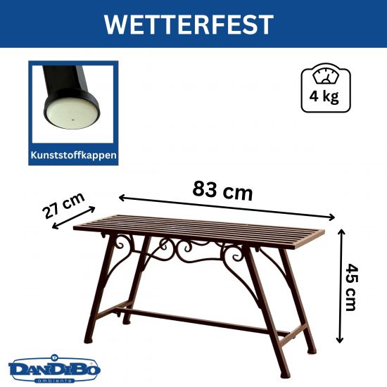 Preview: DanDiBo Gartenbank Wetterfest Metall 83 cm Sitzbank mit Ornamenten "Cucciu S" Robuste Eisenbank im Antik-Design Ideal für Garten, Terrasse & Balkon