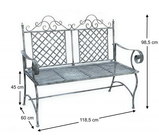 Preview: DanDiBo Gartenbank aus Metall Grau Bank 120 cm Sitzbank 96020 Baumbank Eisen Parkbank Garten Antik