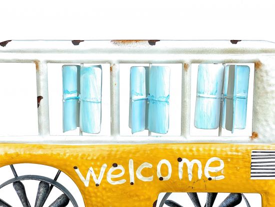 DanDiBo Gartenstecker Metall Bus Auto XL 160 cm Gelb Weiß 96104 Windspiel Willkommen Windrad Wetterfest Gartendeko Gartenstab Bodenstecker Mini Van