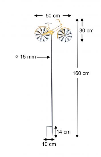 Preview: DanDiBo Gartenstecker Metall Fahrrad XL 160 cm Gelb 96101 Shabby Windspiel Windrad Wetterfest Gartendeko Garten Gartenstab Bodenstecker