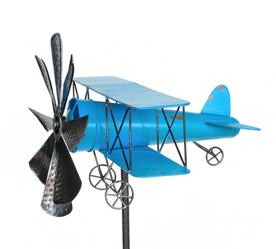 DanDiBo garden plug metal aeroplane XL 160 cm double decker blue 96099 wind chime wind wheel weatherproof garden decoration garden stick ground plug