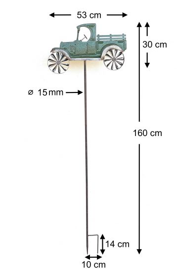 Preview: DanDiBo Gartenstecker Metall Oldtimer Auto XL 160 cm Grün 96102 Windspiel Windrad Wetterfest Gartendeko Garten Gartenstab Bodenstecker