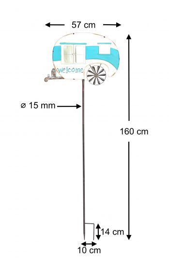 Preview: DanDiBo Gartenstecker Metall Wohnwagen XL 160 cm Blau Weiß Caravan 96103 Windspiel Windrad Wetterfest Gartendeko Gartenstab Bodenstecker