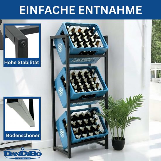 Preview: DanDiBo Getränkekistenregal 3 Kisten Schmal Metall Stehend 96599 Kistenregal Getränkekistenhalter 47 cm Getränkeregal