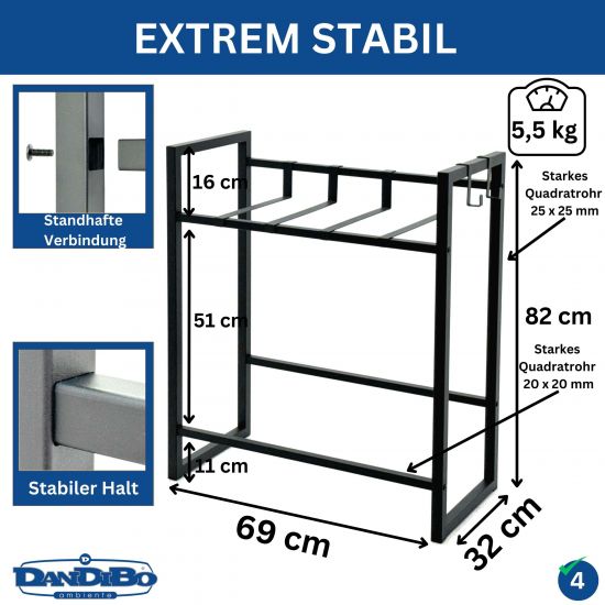 Preview: DanDiBo Getränkekistenregal 4 Kisten mit Gitter Haken Schmal Metall 96597 Getränkeregal Kistenregal Getränkekistenhalter