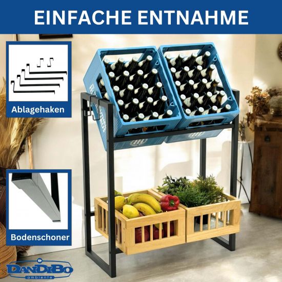 Preview: DanDiBo Getränkekistenregal 4 Kisten mit Gitter Haken Schmal Metall 96597 Getränkeregal Kistenregal Getränkekistenhalter