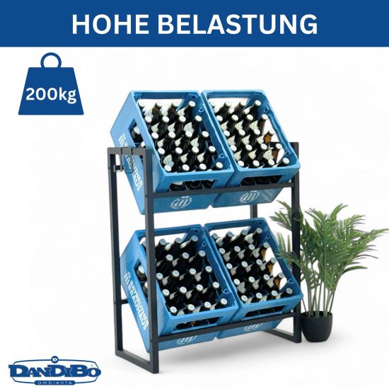 Preview: DanDiBo Getränkekistenregal 4 Kisten mit Gitter Haken Schmal Metall 96597 Getränkeregal Kistenregal Getränkekistenhalter