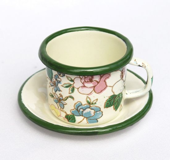 Enamel mug with saucer 11/61 Mug enamelled 5 cm Coffee mug Coffee cup