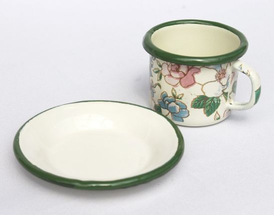 Preview: Enamel mug with saucer 11/61 Mug enamelled 5 cm Coffee mug Coffee cup