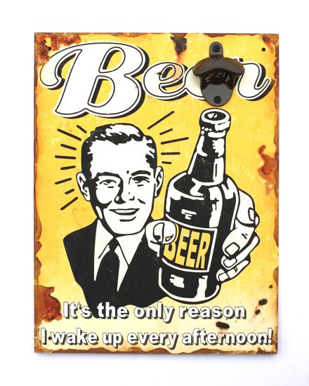 Preview: Wandbild Beer mit Flaschenöffner 40cm Bieröffner 21261 Gelb Wandflaschenöffner Öffner