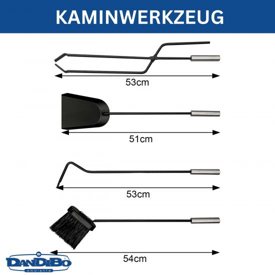 Preview: DanDiBo Kaminbesteck Modern Edelstahl 5 Teilig Set 96615 Kaminset Kamingarnitur Ofenbesteck