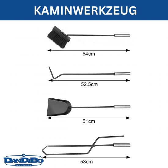 Preview: DanDiBo Kaminbesteck Modern Schwarz 5 Teilig Set 96572 Kaminset Kamingarnitur Ofenbesteck