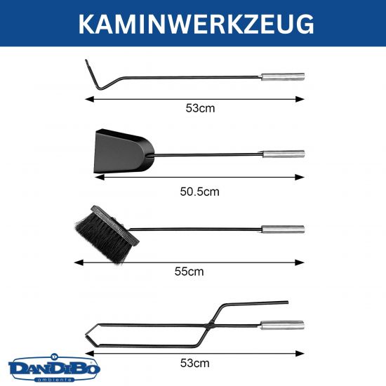 Preview: DanDiBo Kaminbesteck Modern Schwarz 5 Teilig Set 96573 Kaminset Kamingarnitur Ofenbesteck