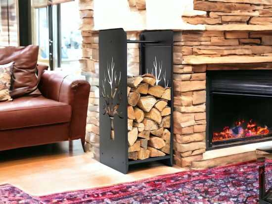 Preview: DanDiBo Kaminholzregal Innen Metall Schwarz 100 cm Kaminholzständer 96428 Brennholzregal Schmal Kaminholzhalter