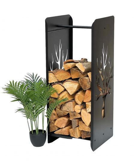 Preview: DanDiBo Kaminholzregal Innen Metall Schwarz 100 cm Kaminholzständer 96428 Brennholzregal Schmal Kaminholzhalter