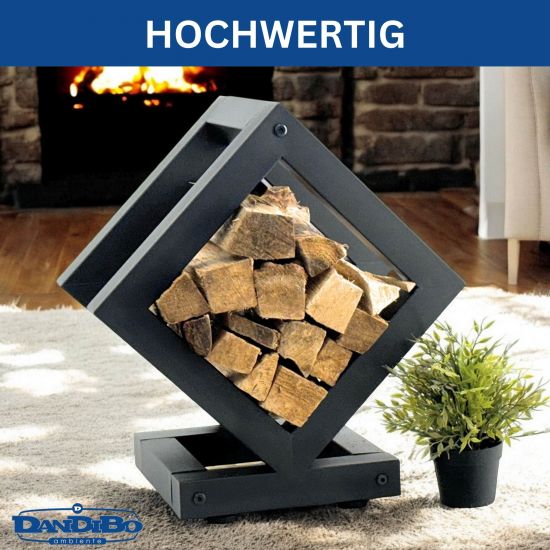 DanDiBo Kaminholzregal Innen Metall Schwarz Würfel Quadratisch 96606 Brennholzregal Holzaufbewahrung Kaminholzständer Feuerholzregal