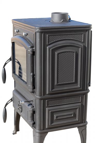 Preview: Kaminofen Gusseisen Herdplatte Kochfeld Ofen Antik Holz Guca Lava Holzofen Klein 12,5 kW Kamin Gusseisenofen Dauerbrandofen Werkstattofen Hüttenofen Heizofen