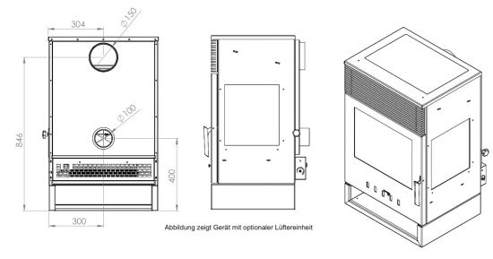 Kaminofen Panorama 3 Seitig 9 kW Dauerbrand Teba TKS 12 Kamin Holzofen 3 Seiten Ofen Holz