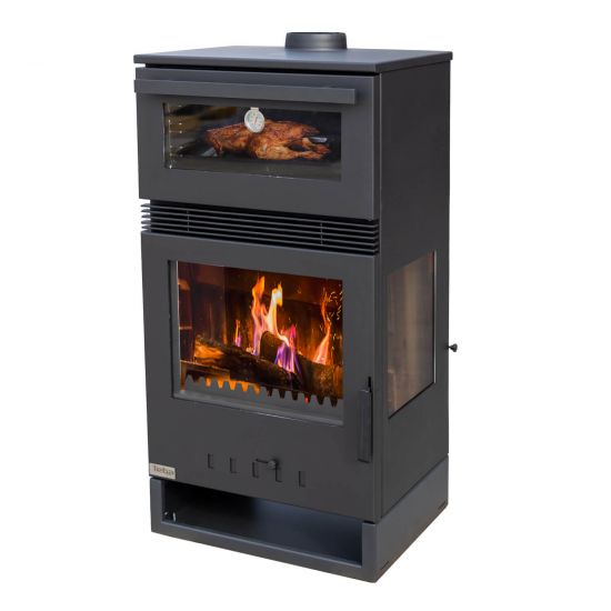 Preview: Kaminofen mit Backfach Panoramakamin Dreiseitig Glas 3 Scheiben Teba TKS 15 Verglast 3 Seiten Holzofen 12,8 kW Kamin Ofen Holz Holzherd Küchenofen