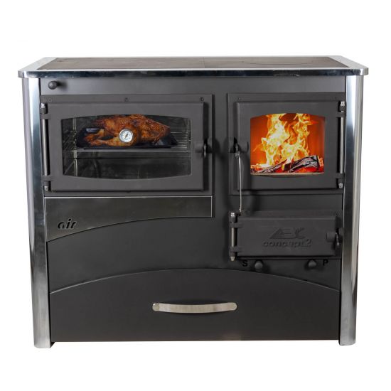 Preview: EEK A Kaminofen mit Backfach und Herdplatte ABC Concept 2 Air Links Mehrfachbelegung Holzofen 11,6 kW Kamin Ofen Holz Werkstattofen Schwedenofen Hüttenofen Heizofen Holzofen