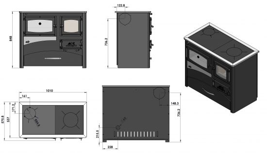 EEK A Kaminofen mit Backfach und Herdplatte mit Glaskeramik ABC Concept 2 Air Rechts Mehrfachbelegung Holzofen 11,6 kW Kamin Ofen Holz Werkstattofen Schwedenofen Hüttenofen Heizofen Holzofen