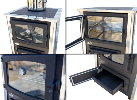 EEK A Kaminofen mit Backfach und Herdplatte ABC Concept 2 Air Mini Mehrfachbelegung Holzofen 10 kW Kamin Ofen Holz Werkstattofen Schwedenofen Hüttenofen Heizofen Holzofen