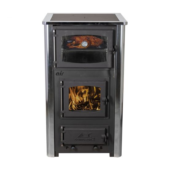 Preview: EEK A Kaminofen mit Backfach und Herdplatte ABC Concept 2 Air Mini Mehrfachbelegung Holzofen 10 kW Kamin Ofen Holz Werkstattofen Schwedenofen Hüttenofen Heizofen Holzofen