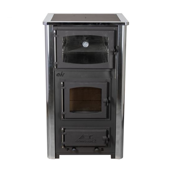 Preview: EEK A Kaminofen mit Backfach und Herdplatte ABC Concept 2 Air Mini Mehrfachbelegung Holzofen 10 kW Kamin Ofen Holz Werkstattofen Schwedenofen Hüttenofen Heizofen Holzofen