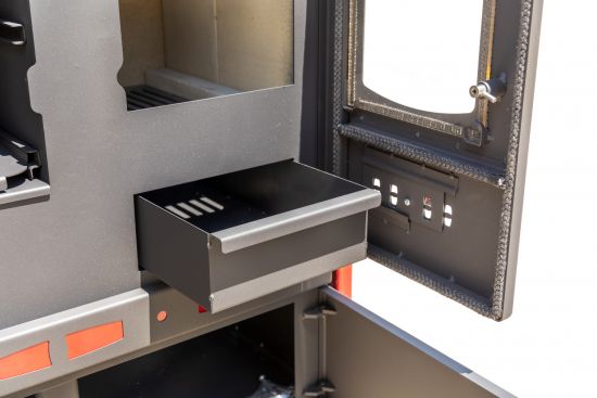 Kaminofen mit Backfach und Herdplatte Perfect Eco Lux Rot Links Holzofen 7 kW Kamin Ofen Holz Werkstattofen Hüttenofen Heizofen Gartenofen