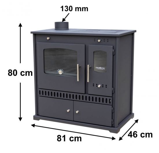 Preview: Kaminofen mit Backfach und Herdplatte Perfect Eco Schwarz Links Holzofen 7 kW Kamin Ofen Holz Werkstattofen Hüttenofen Heizofen Gartenofen