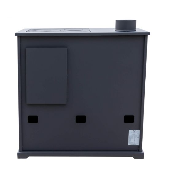 Kaminofen mit Backfach und Herdplatte Perfect Eco Schwarz Links Holzofen 7 kW Kamin Ofen Holz Werkstattofen Hüttenofen Heizofen Gartenofen