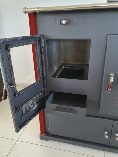 Preview: Kaminofen mit Backfach und Herdplatte Pracktik Lux Rot Holzofen 9,5 kW Kamin Ofen Dauerbrandofen Werkstattofen Schwedenofen Hüttenofen Heizofen