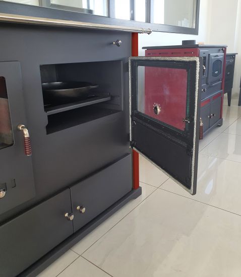 EEK A+ wood-burning stove with baking compartment and hob Pracktik Lux red wood-burning stove 9.5 kW wood-burning stove wood-burning fireplace wood-burning stove wood-burning stove wood-burning stove