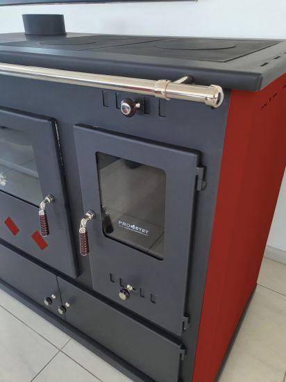 Preview: Kaminofen mit Backfach und Herdplatte Pracktik Lux Rot LINKS Holzofen 9,5 kW Kamin Ofen Dauerbrandofen Werkstattofen Schwedenofen Hüttenofen Heizofen