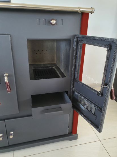 Preview: Kaminofen mit Backfach und Herdplatte Pracktik Lux Rot LINKS Holzofen 9,5 kW Kamin Ofen Dauerbrandofen Werkstattofen Schwedenofen Hüttenofen Heizofen