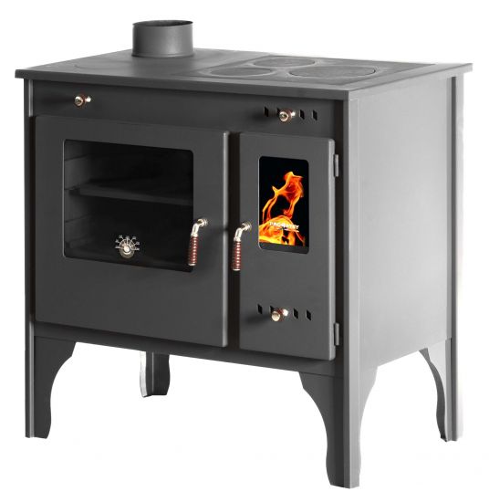 Preview: Kaminofen mit Backfach und Herdplatte Retro Eco Schwarz Links Holzofen 7 kW Kamin Ofen Holz Werkstattofen Hüttenofen Heizofen Gartenofen
