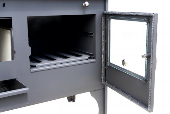 Kaminofen mit Backfach und Herdplatte Retro Eco Schwarz Rechts Holzofen 7 kW Kamin Ofen Holz Werkstattofen Hüttenofen Heizofen Gartenofen