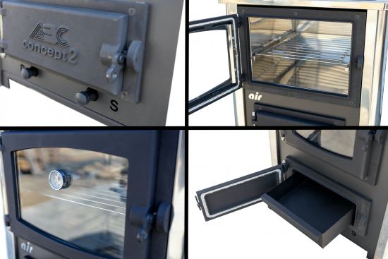 EEK A Kaminofen mit Backfach und Herdplatte mit Glaskeramik ABC Concept 2 Air Mini Mehrfachbelegung Holzofen 10 kW Kamin Ofen Holz Werkstattofen Schwedenofen Hüttenofen Heizofen Holzofen