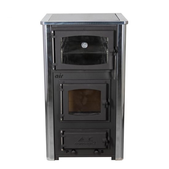 Preview: EEK A Kaminofen mit Backfach und Herdplatte mit Glaskeramik ABC Concept 2 Air Mini Mehrfachbelegung Holzofen 10 kW Kamin Ofen Holz Werkstattofen Schwedenofen Hüttenofen Heizofen Holzofen