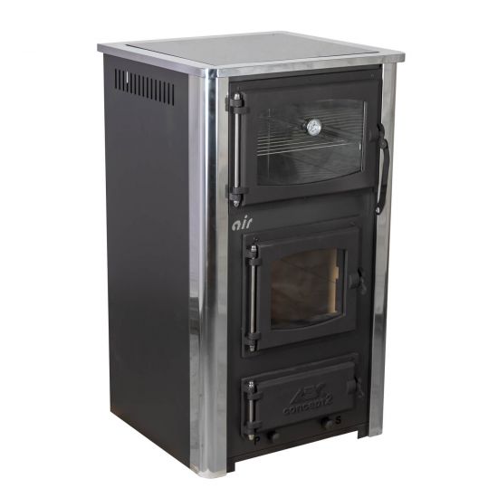 EEK A Kaminofen mit Backfach und Herdplatte mit Glaskeramik ABC Concept 2 Air Mini Mehrfachbelegung Holzofen 10 kW Kamin Ofen Holz Werkstattofen Schwedenofen Hüttenofen Heizofen Holzofen