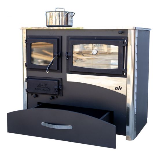 EEK A Kaminofen mit Backfach und Herdplatte mit Glaskeramik ABC Concept 2 Air Rechts Mehrfachbelegung Holzofen 11,6 kW Kamin Ofen Holz Werkstattofen Schwedenofen Hüttenofen Heizofen Holzofen