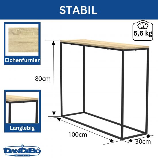 Preview: DanDiBo Konsolentisch Schmal Metall Modern 100x80x30 cm Sideboard Beistelltisch 96636 Ablagetisch Flurtisch Sofatisch