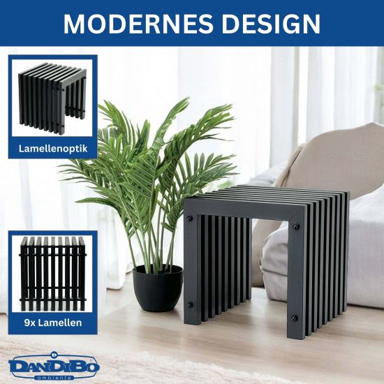 Preview: DanDiBo Lamellenhocker Hocker Metall Schwarz Eckig BASE Massiv 32 cm Modern Beistelltisch Lamellen