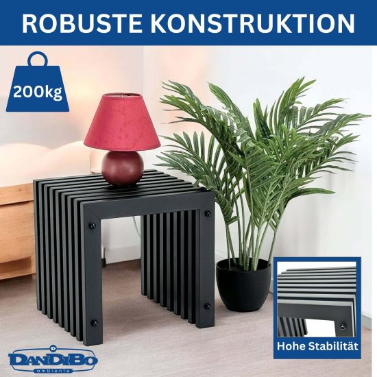 Preview: DanDiBo Lamellenhocker Hocker Metall Schwarz Eckig BASE Massiv 32 cm Modern Beistelltisch Lamellen