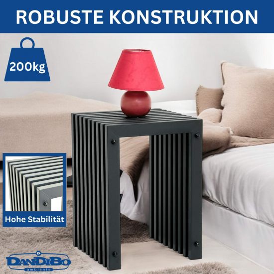 Preview: DanDiBo Lamellenhocker Hocker Metall Schwarz Eckig BASE Massiv 45 cm Modern Beistelltisch Lamellen