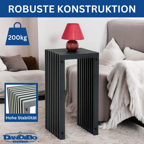 Preview: DanDiBo Lamellenhocker Hocker Metall Schwarz Eckig BASE Massiv 65 cm Modern Beistelltisch Lamellen
